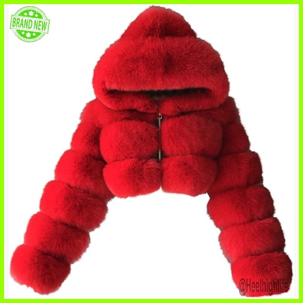 Plus Size Faux Fur Hooded Parka Coat Long Sleeve Winter Jacket